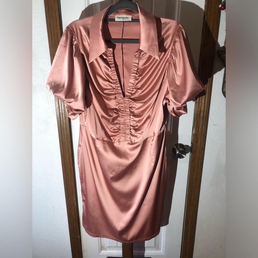 Impressions Rose Satin Ruched Mini Dress